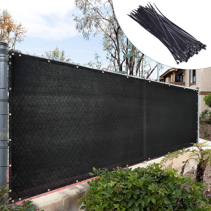 Royal Shade 8' x 50' Black Fence Privacy Screen Cover Windscreen with Heavy Duty Brass Grommets - Cable Zip Ties Include (We Make Custom Size) - Image 1